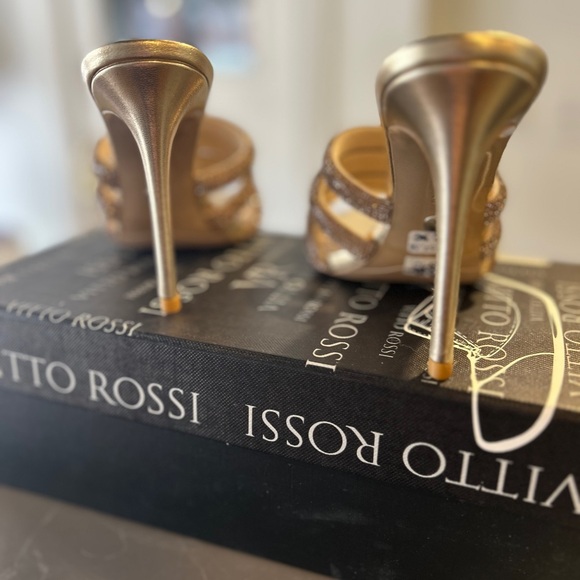 Gold Crystal-Strap Stiletto Mules - Picture 6 of 11